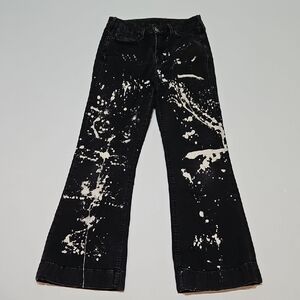 True Religion Black Flare Jeans with Artistic Bleach Splash Design